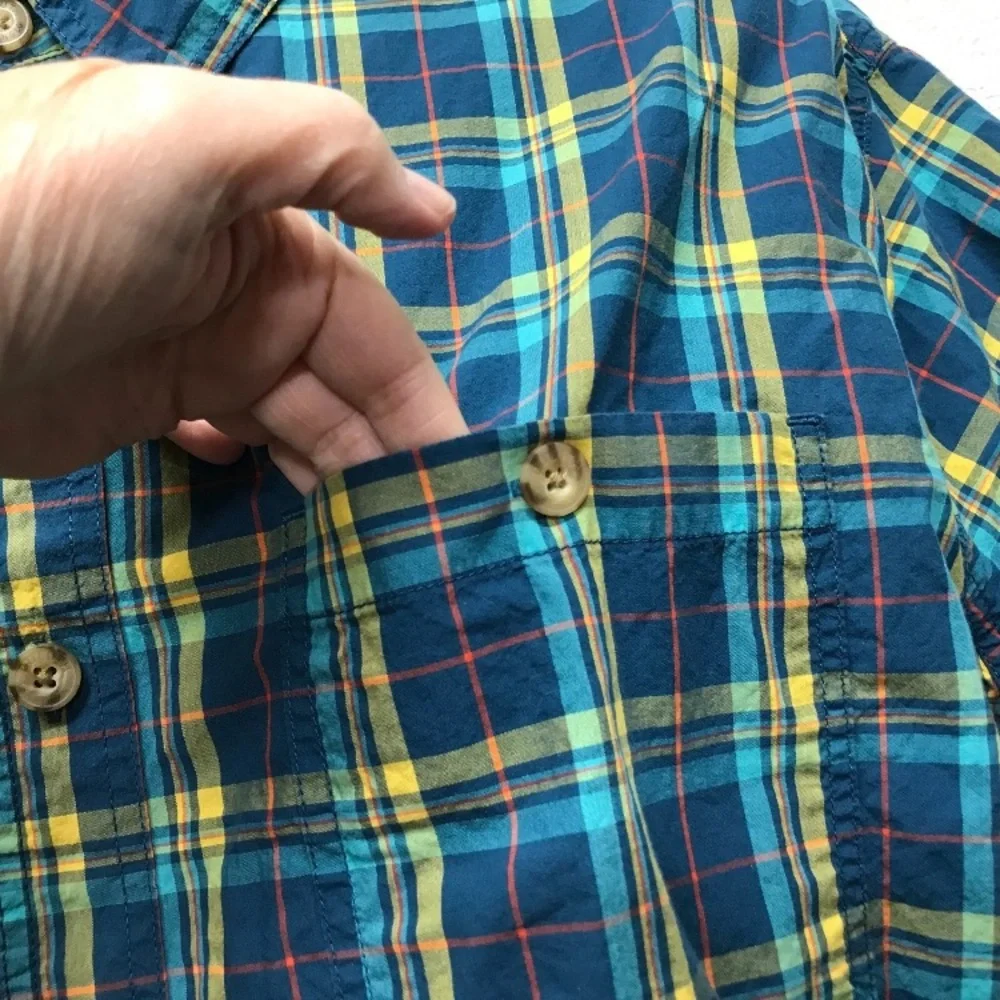Duluth Untucked Shirt Mens 2XL Blue‎ Plaid Relaxed Fit Button Down Cotton Pocket